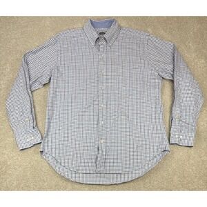 J. McLaughlin Men's LARGE Blue Plaid Long Sleeve Button Up Shirt Preppy Casual
